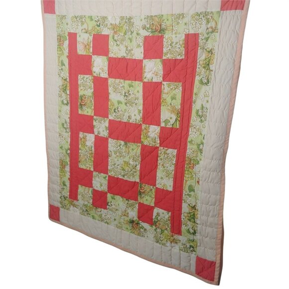 Homemade Baby Quilt Woodland Fairies Sparkle Green Floral Pink Patchwork Magical - Picture 2 of 11